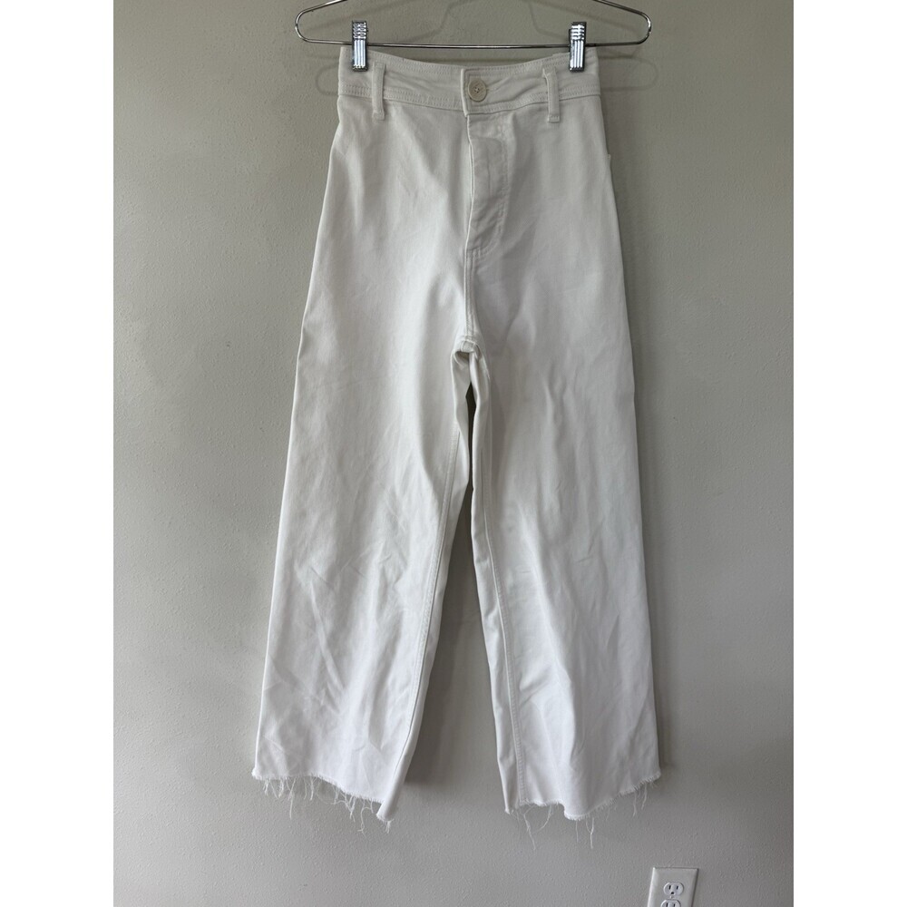 ZARA Women's 0 Beige White Denim Wide Leg Jeans Stretch High Waisted Denim